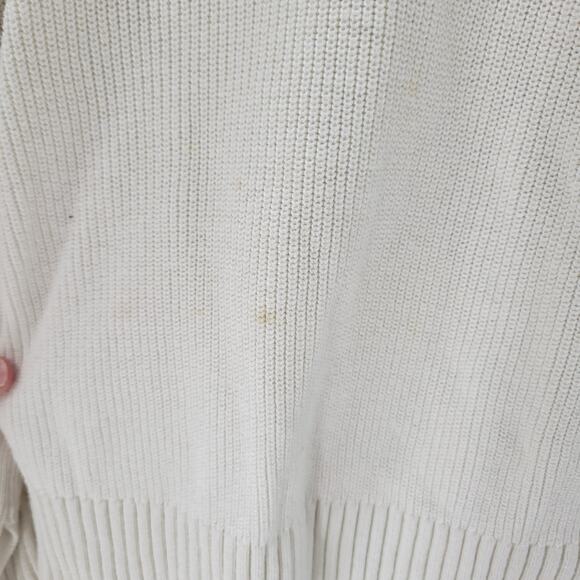 T by Talbots Womens Sweater Large Ivory Drawstring Cowlneck Waffle Knit Pullover - Picture 10 of 13